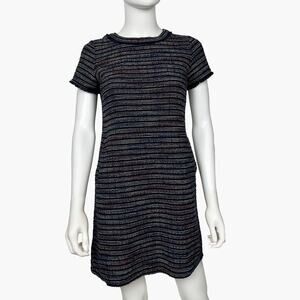 LOFT Women's Navy Blue/Rainbow Striped Tweed Shift Dress (Multi-Color | Size OP)